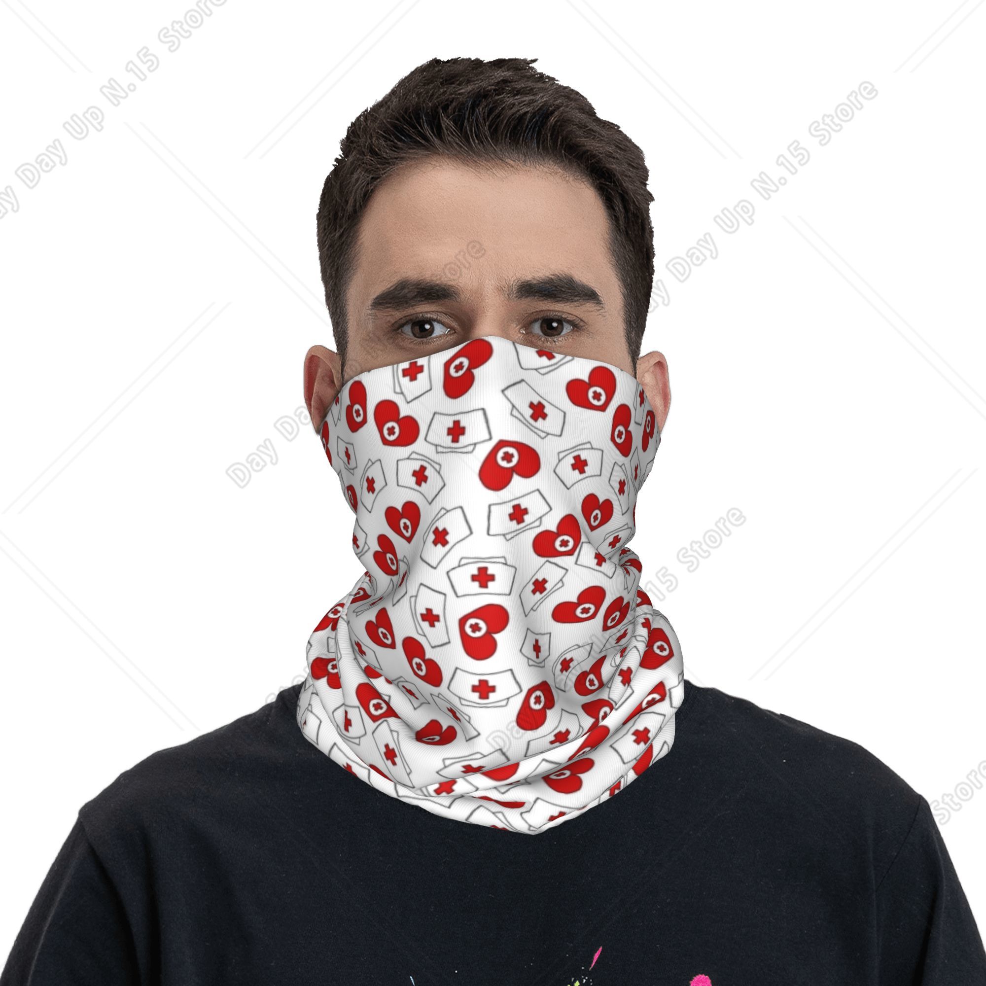 قبعة ممرضات بنقشة قلب، باندانا - مراجعة Neck Gaiter Face Cover وسعره